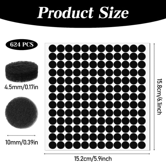 TIESOME 624Pcs Small Felt Pads for Coasters Bottom Dots, Black Felt Pads | 0.39'' Self Adhesive Round Felt Pads Cabinet Door Bumpers Cushion Dots Furniture Pads Floor Protectors for Chair Legs Floors