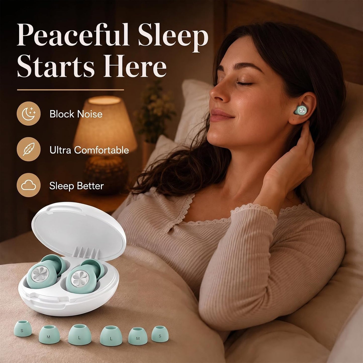 HEKKE 45dB Ear Plugs for Sleeping, Soft Silicone for Side Sleepers, 4 Sizes | Reusable soft silicone with XS/S/M/L sizes for side sleepers, concerts, flights and hotels; carrying case included.