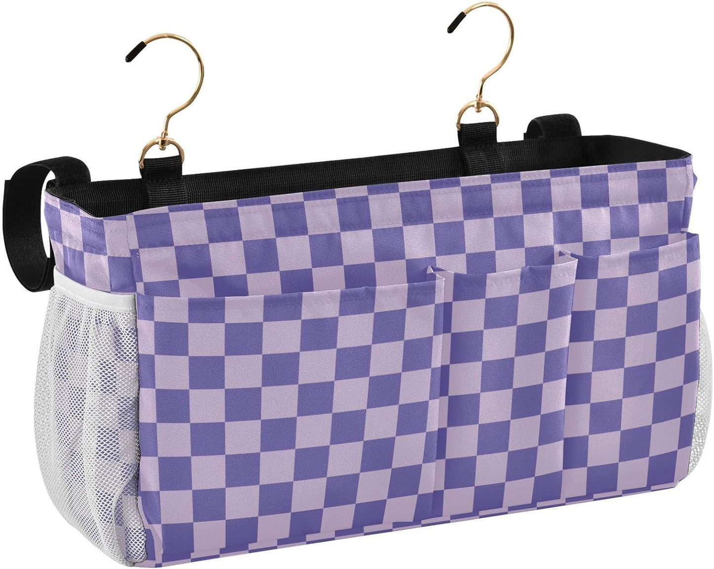 Black Bedside Caddy Storage Bag Bedside Organizer for Bed Rails College Dorm Room Organizer Caddy Hanging Shelf 6 Pockets with Hooks for Drinks Magazine Phone Holder