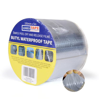 ADHES Butyl Tape Waterproof Tape, 2in x 16ft Aluminum Foil Tape | Butyl Sealant Tape for RV Repair,Window,Boat, Pipe Sealing, Glass & EDPM Rubber Roof Patching(Model:RAY100-2,Glue Color:Gray)