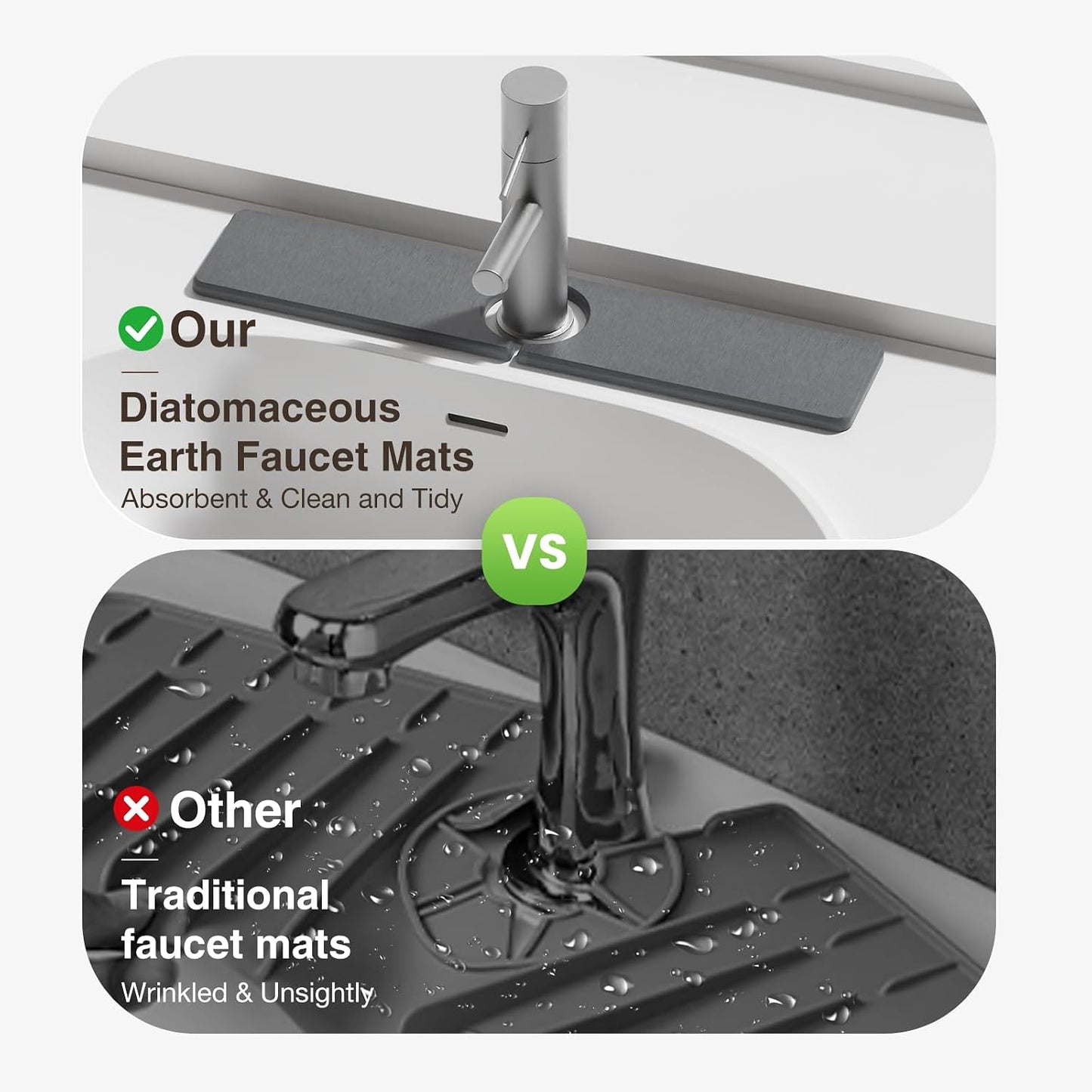 Premium Stone Faucet Mat for Kitchen Sink, 30" x 4" White | Quick Drying & Water Absorbent, Sink Splash Guard Tray for Prevents Moisture Buildup