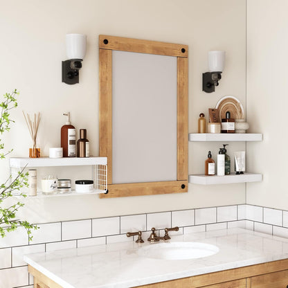 QEEIG Bathroom Shelves Over Toilet - Wall Mounted Floating Shelves Toilet Paper Storage Small Farmhouse Decor Shelf 16 inch Set of 3, Rustic Brown (019-BN3)