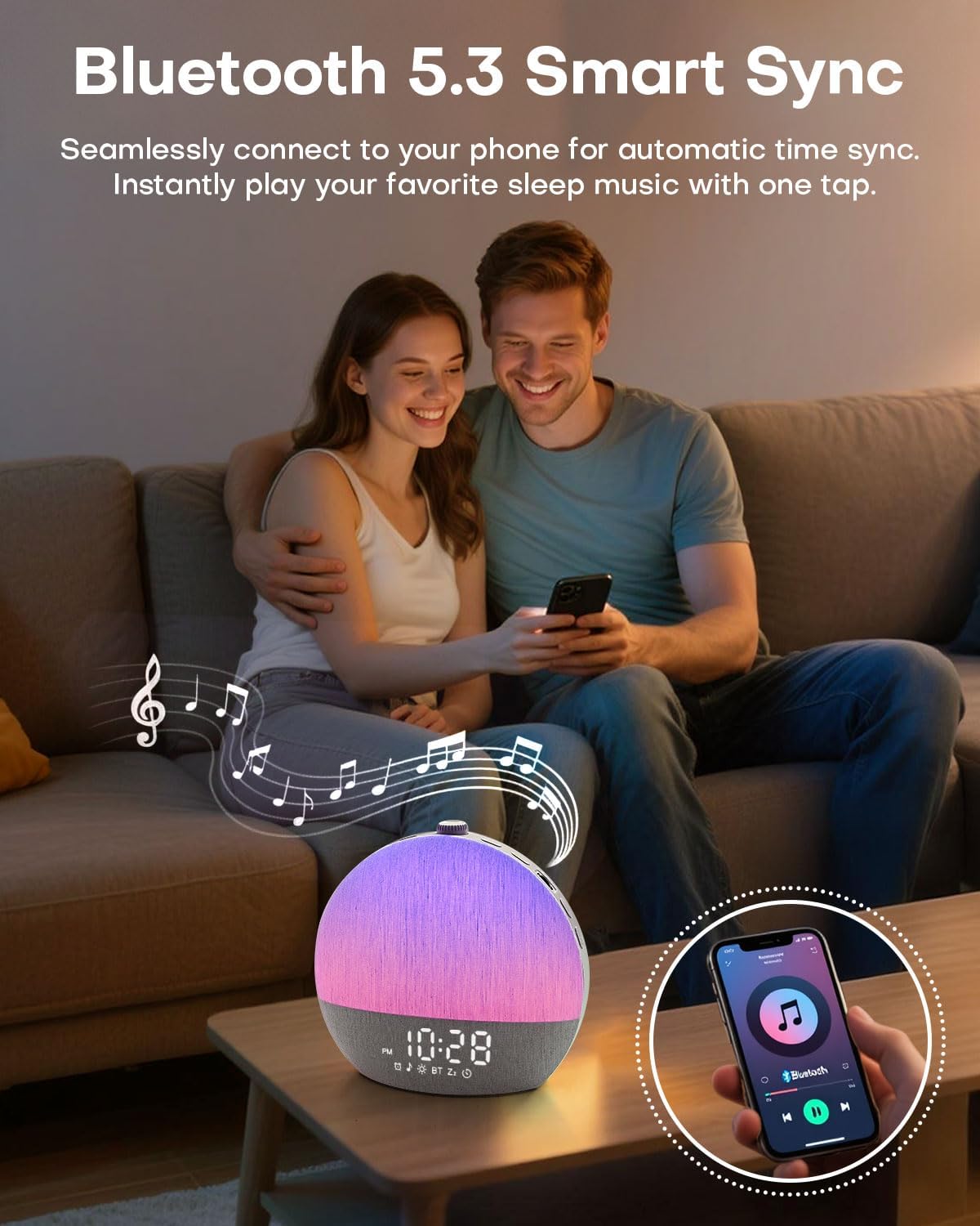 Sunrise Alarm Clock, White Noise Sound Machine, Sunlight Alarm Clocks for Bedrooms, 9 Natural Wake Up RGB Night Light, 30 Soothing Sounds for Heavy Sleepers, Baby, Kids, Adults