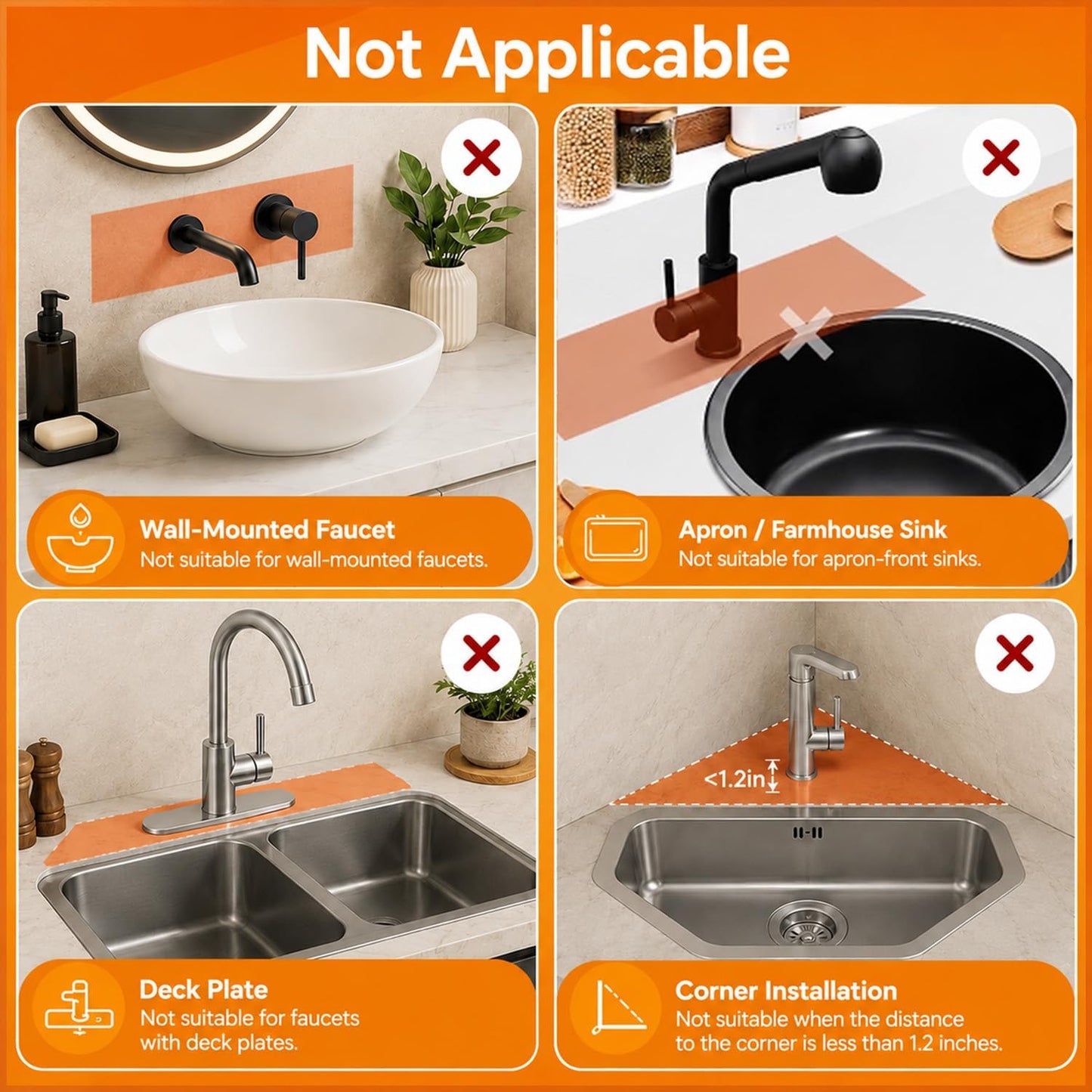 24 Inch Silicone Faucet Mat for Kitchen Sink Splash Guard, W/Sink Baffle | BPA-free silicone, Heat-resistant, non-slip, and built to withstand daily kitchen use, dishwasher safe and simple to rinse