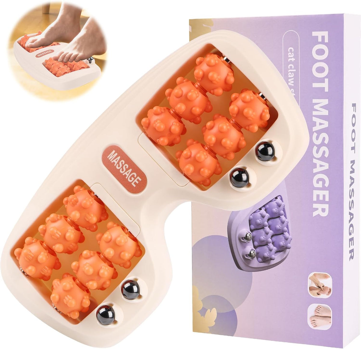 Meifuly Double Foot Massage Roller for Plantar Fasciitis, Portable Dual Foot Roller Tool for Home Use(Purple)