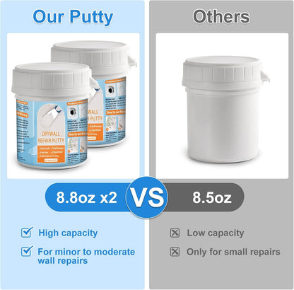 Drywall Repair Kit, Drywall Patch Repair Kit with 8.8OZ White Wall Repair Putty, Scraper Sandpapers Gloves for Heavy Duty Plaster Wall Repair, Easy to Fill Holes in Home Wall & Quick Repair Crack