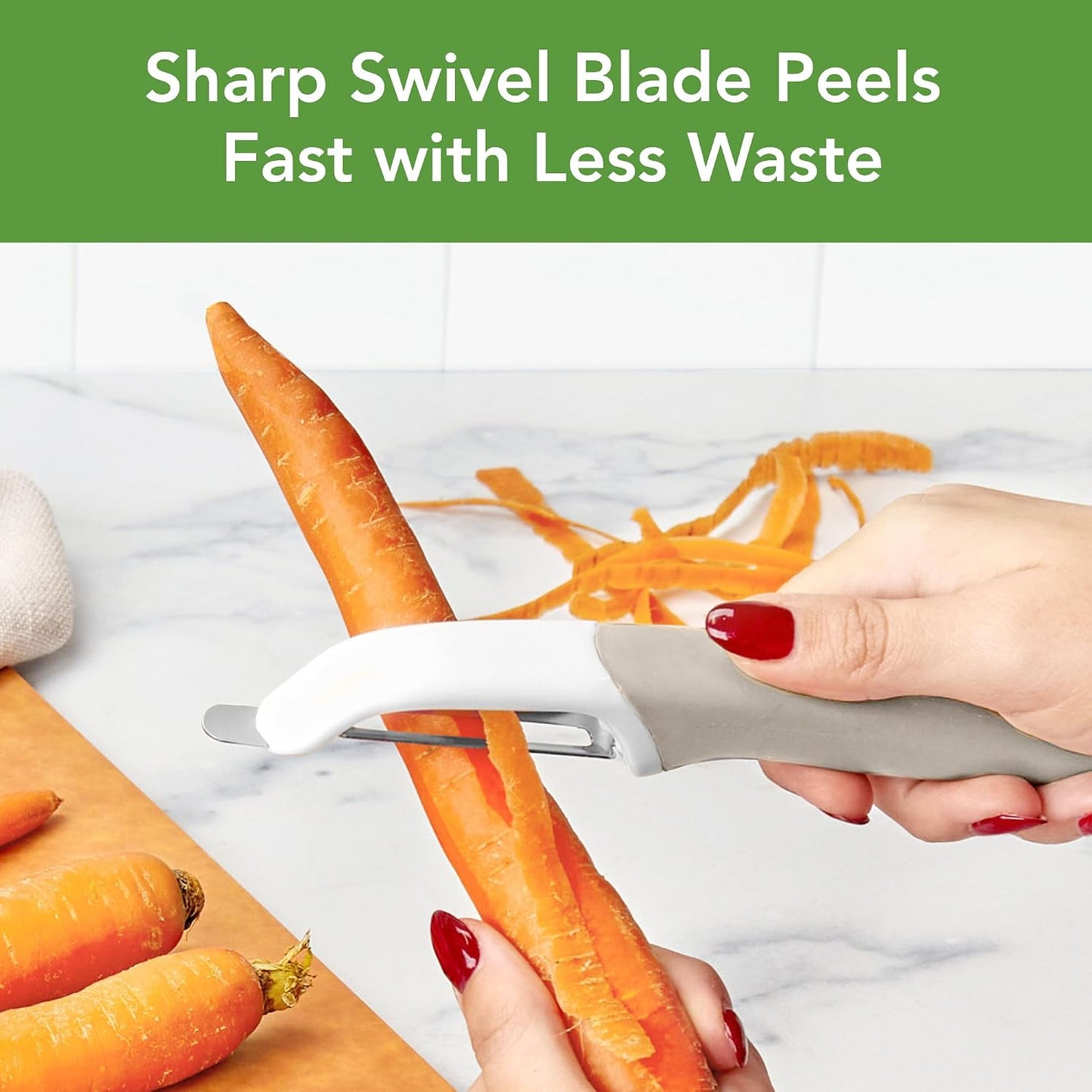 Tovolo Vegetable Peeler with Ultra Sharp Stainless Steel Swivel Blade Non Slip Handle, Multi Functional Dishwasher Safe Kitchen Wide Ribbon Potato Peeler for Fruit Veggies Carrots Apples, Oatmeal