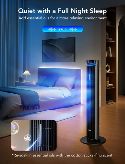 GoveeLife 42'' Tower Fan for Bedroom, Smart Floor Fans with 150° Adjustable Oscillating, APP & Voice Control, 5 Modes 12 Speeds up to 26ft/s, 24H Timer, 27dB Quiet Fan for Cooling Home Office Silver | Smart Floor Fans for Bedroom, up to 26ft/s, APP &