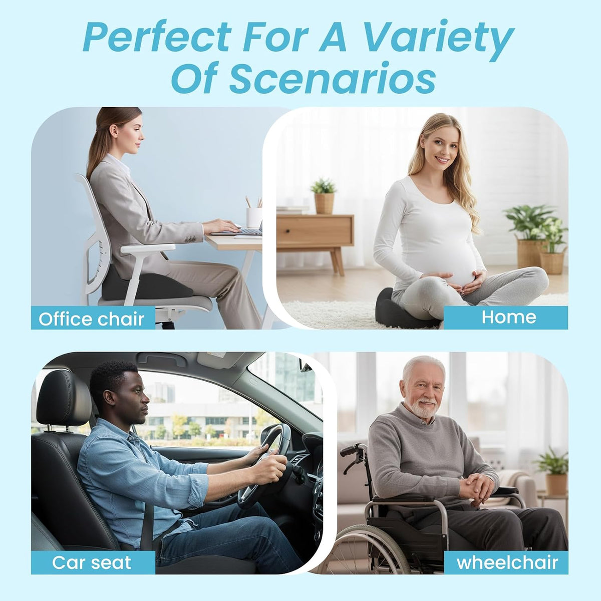 Seat Cushion,Ergonomic Chair Cushions for Sit Bone Tailbone Pain Relief,Sciatica & Back Support,Memory Foam Butt Pillow for Office,Car,Home,Gaming,Wheelchair