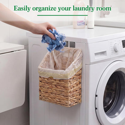 Magnetic Lint Bin Box for Laundry Wicker Storage Organizer Includes Wicker Storage Basket Drawstring Trash Bags Dryer Lint Brush 2 Magnetic Hooks for Laundry Room Home Saving Space