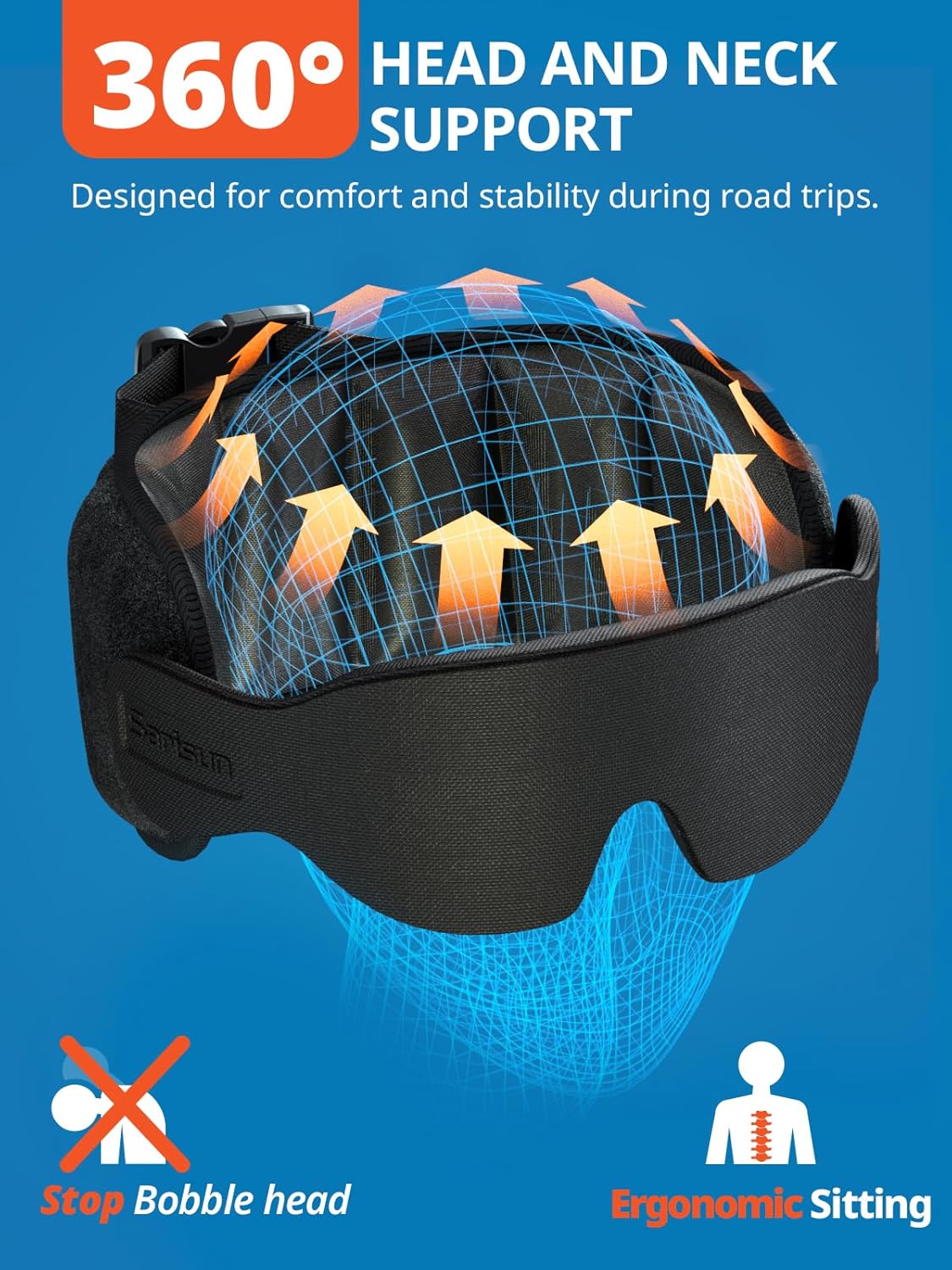 SARISUN Travel Pillows for Airplanes with Sleep Eye Mask, Chin Strap, Airplane Pillow for Long Flights, Car Road Trip, 360° Support Headrest, Travel Essentials Stop Bobblehead, Mottled Blue