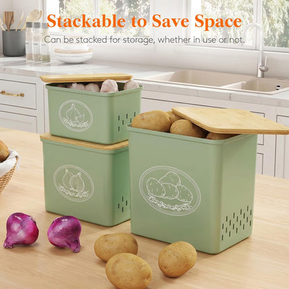 Lifewit Plastic Potato and Onion Storage Bin Box, Set of 3, White