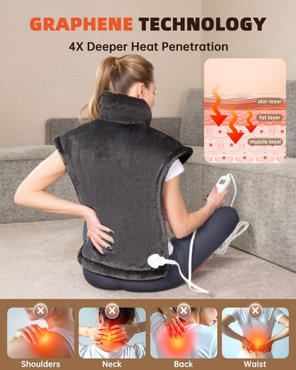 Graphene-Infused Heating Pad for Neck Shoulder and Back,Large Heating Pad for Women Men Dad, Weighted Electric Neck Shoulders Heat Pad for Pain Relief, ETL Certified