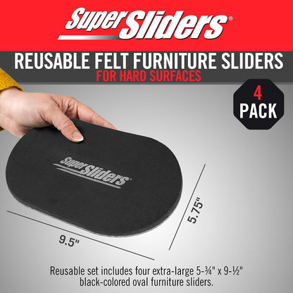 Super Sliders 5-3/4" x 9-1/2" XL Oval Reusable Furniture Sliders for Carpet, Anti-Slip Protective Furniture Moving Pads for Beds, Sofas, Dressers, Set of 4, Brown