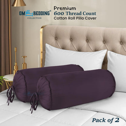 SAHARBEDDINGS 2 Pieces Cervical Neck Roll Pillow Cover with Cotton Bolster Pillowcases for Cylindrical Cushion and Drawstring Closure Round Neck Pillowcase (Plum, Roll Pillow 18x3 Pack of 2)