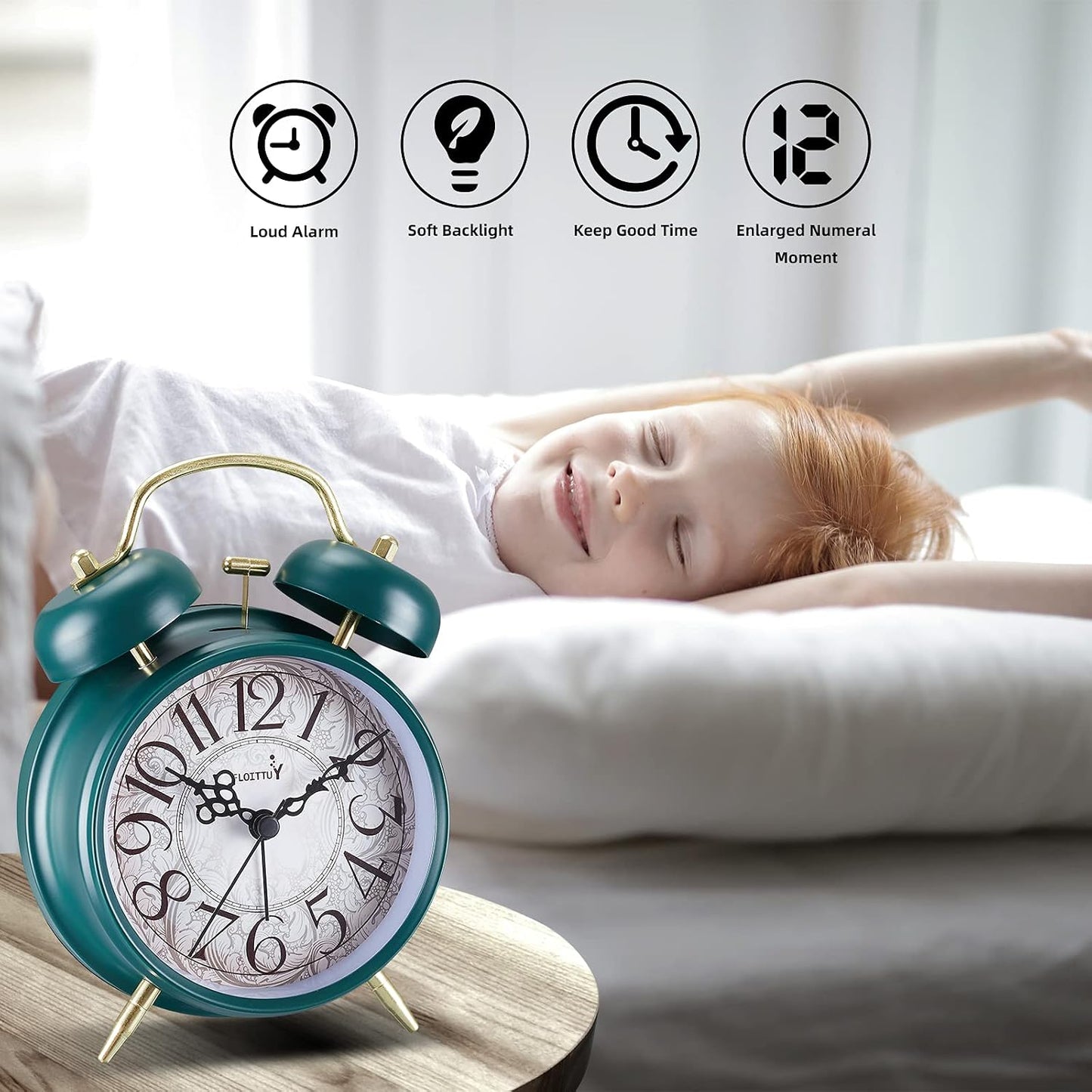 FLOITTUY Loud Alarm for Deep Sleepers 4'' Retro Twin Bell Alarm Clock with Backlight for Bedroom and Home Decoration(Retro Black)