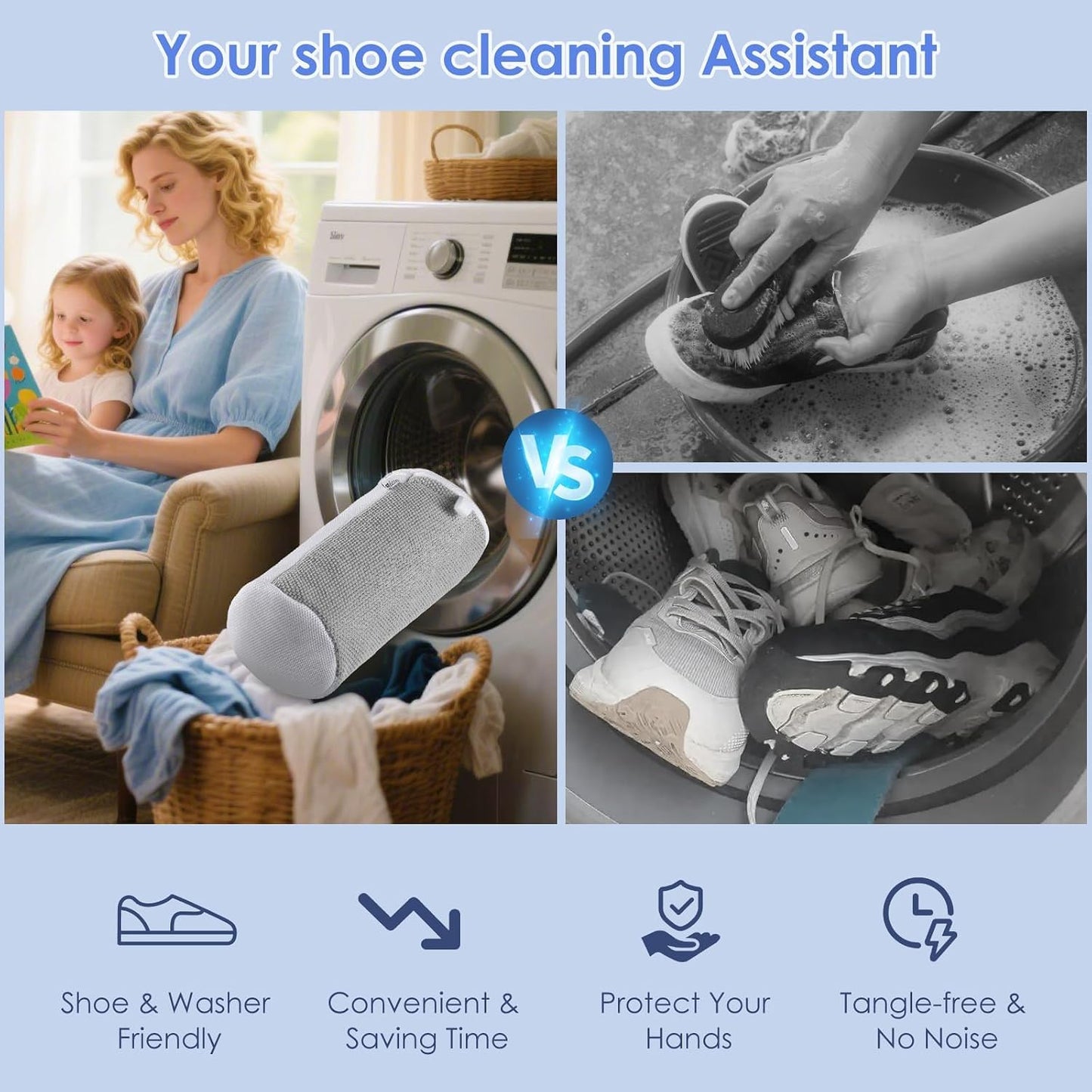 2-Pack Shoe Washing Machine Bags for Sneakers & Delicate Shoes, White | 3X Fade-resistant Fabric and 20,000+ Dense Fibers Lift Dirt, Protect Shoes and Reduce Scrubbing, Washer / Dryer Safe