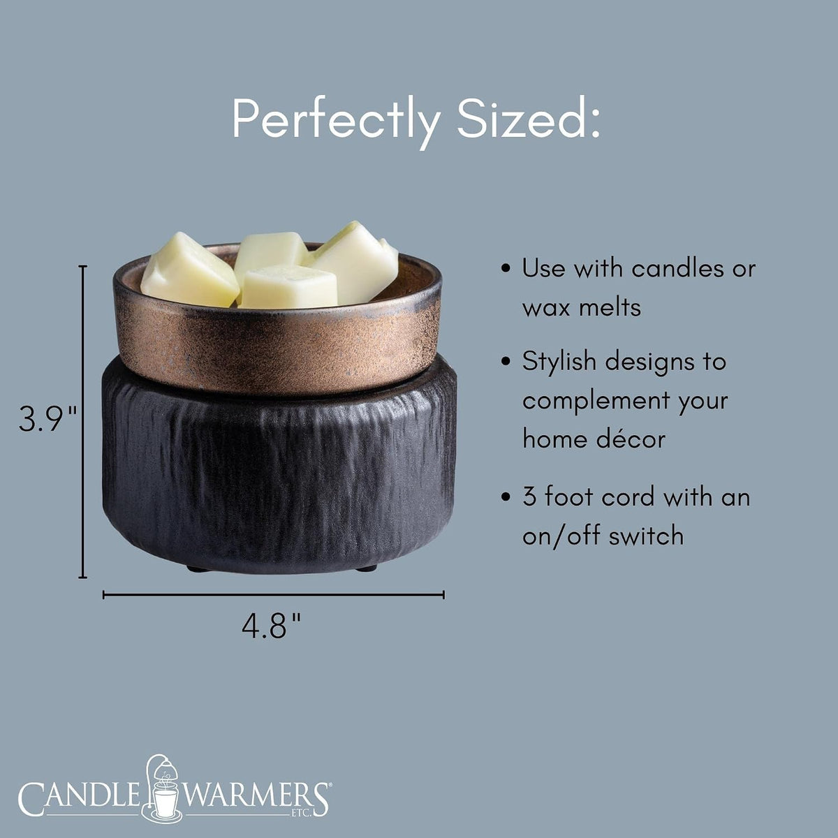 Candle Warmers ETC 2-in-1 Candle and Fragrance Warmer for Warming Scented Candles or Wax Melts and Tarts with to Freshen Room, Pewter Walnut