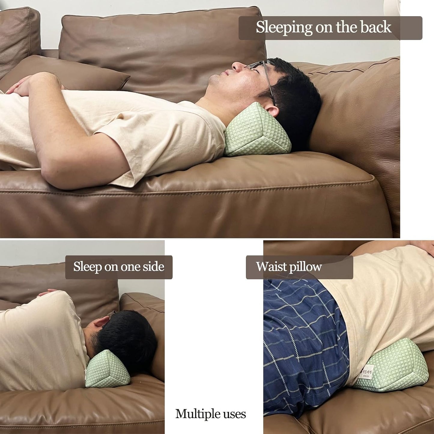 Buckwheat Pillow, Cooling Cervical Neck Support pillow ,Adjustable Bolster Buckwheat Roll Pillow Neck Pain Relief for Back and Side Sleepers Round Neck Pillows For Sleeping 6*15 inch (Green)