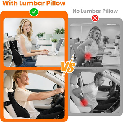 CloudBliss Lumbar Support Pillow, Memory Foam for Office Chair, Black | Ergonomic High-Density Memory Foam, Adjustable Straps, Washable Mesh Cover, Lower Back Support for Office, Gaming & Car Seat