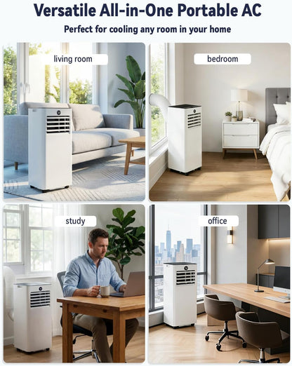 14000BTU Portable Air Conditioner, 4-in-1 700 Sq. Ft, Quiet for room | 14000BTU AC cools 700sq.ft, 4-in-1 cool/fan/dry/sleep, quiet, LED, remote, 24H timer, kit, for bed/office/dorm.