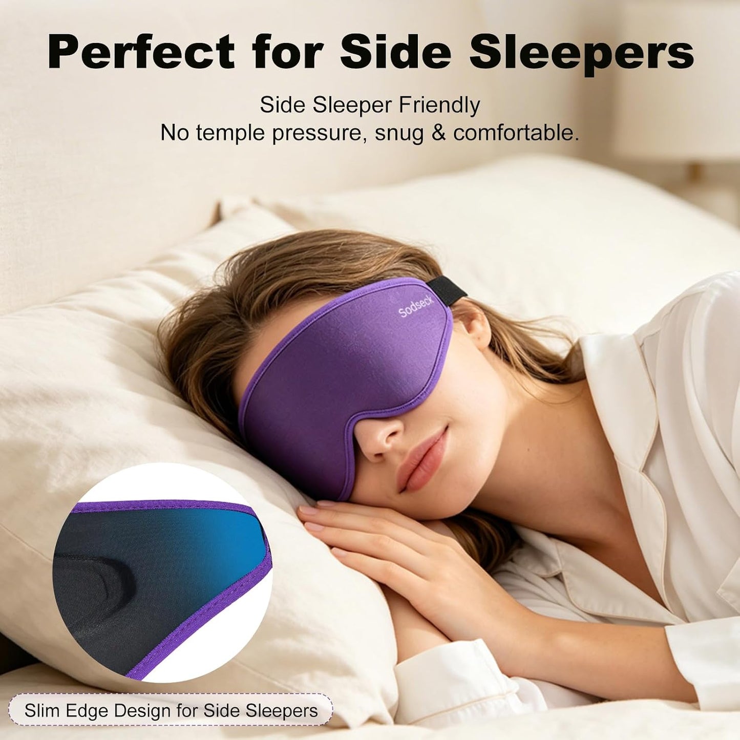 3D Contoured Sleep Eye Mask, Zero Eye Pressure Light Blocking Sleeping Mask, Night Blindfold with Adjustable Strap, Ultra Comfort Eye Shade Cover for Side Sleeper Men Women, Travel (Purple)