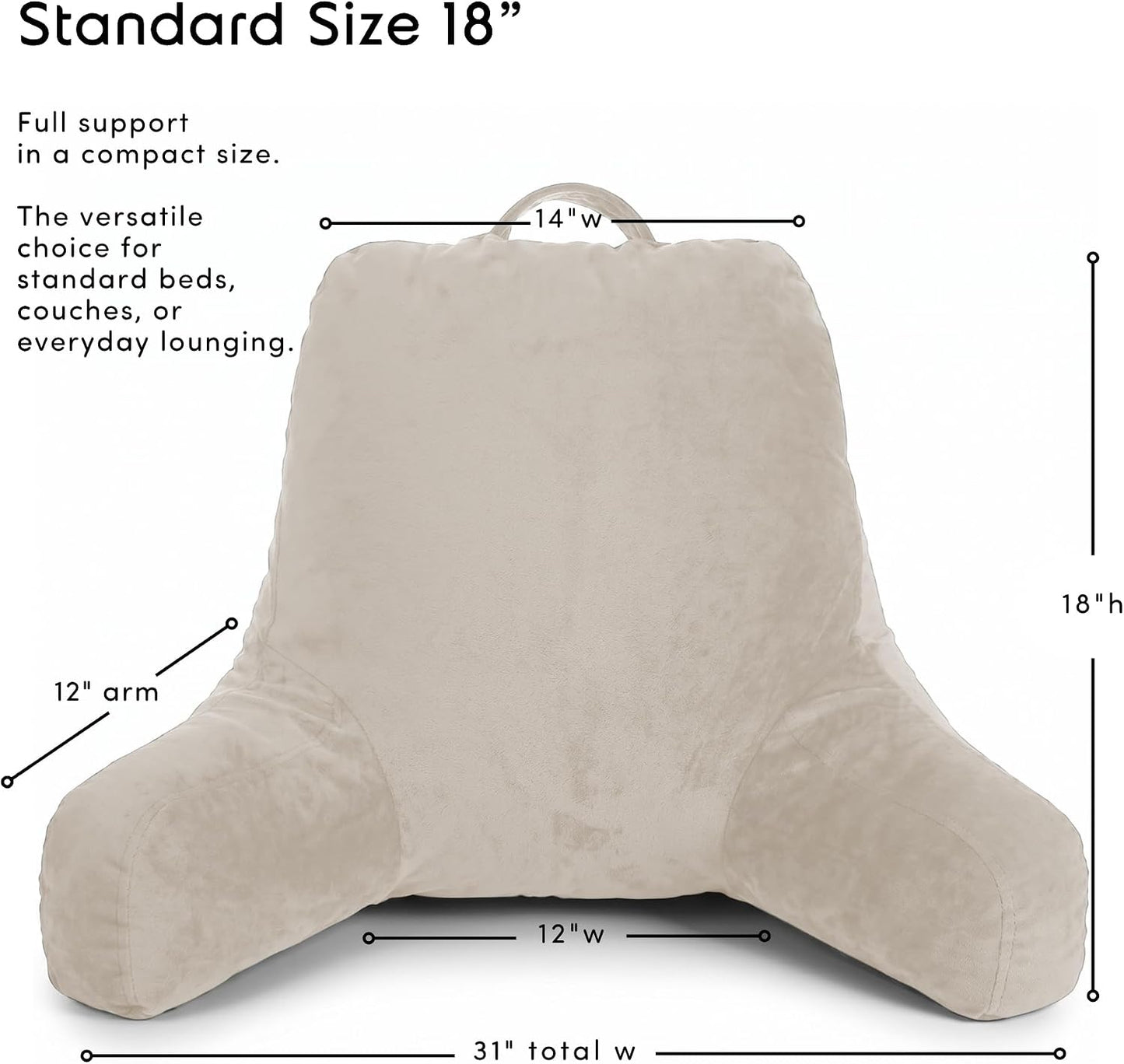 Nestl Reading Pillow with Shredded Memory Foam, Designed for Sitting Up in Bed and Couch, Back and Arms Adjustable Support for Adult & Teens Backrest Pillows for Reading, with Washable Cover Dark Grey