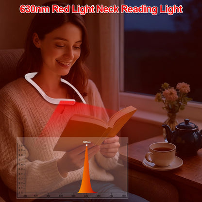630nm Red Neck Reading Light - Zero Blue Light, Rechargeable Dimmable Portable LED Red Neck Book Lamp for Reading, Crafts, Knitting, Crochet at Night, Ideal Gift for Readers and Craft Lovers