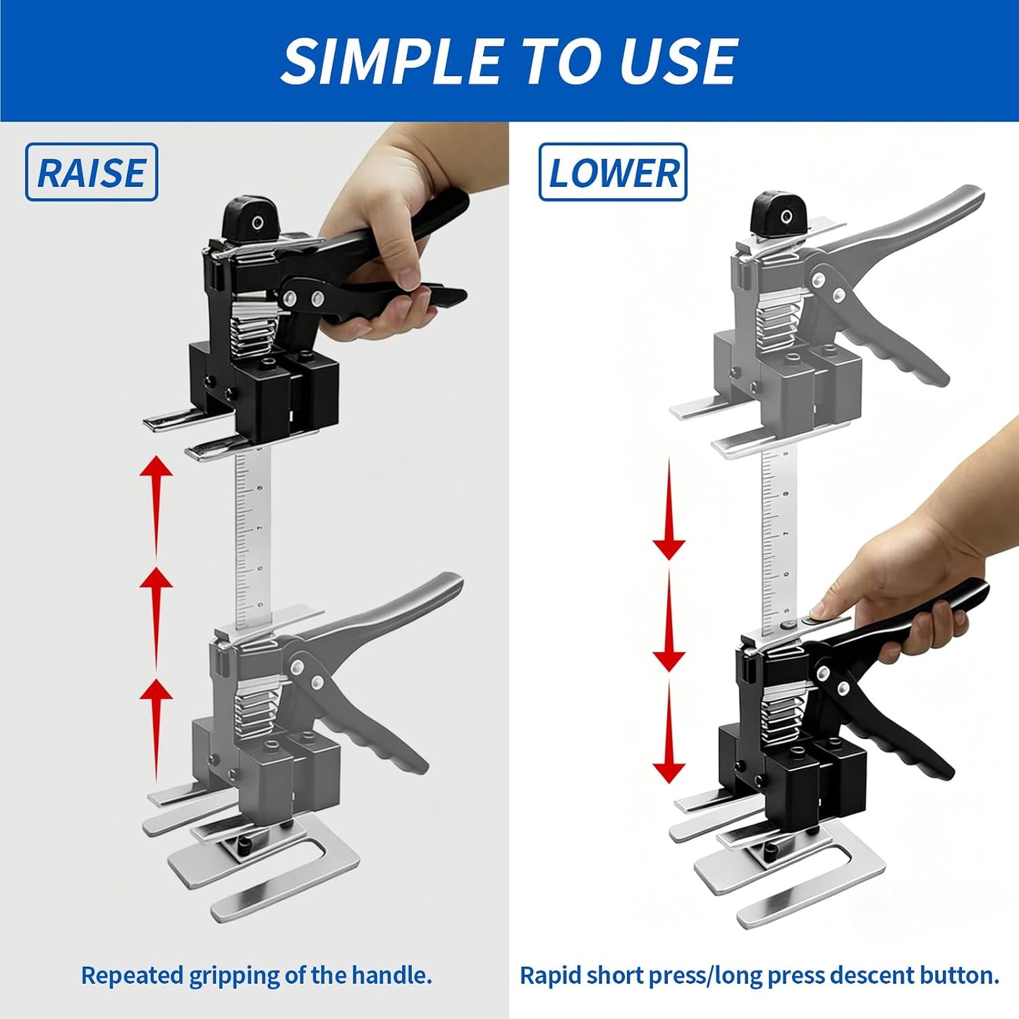 Greywolf Labor Saving Arm Jack 2 Pack, 15.5 Inch Manual Jack Tool, Multi-Function Furniture Lift, Bearing 440 lbs Lift 6.7 Inch, for Cabinet and Wall Tile Height Adjuster Handheld Tool