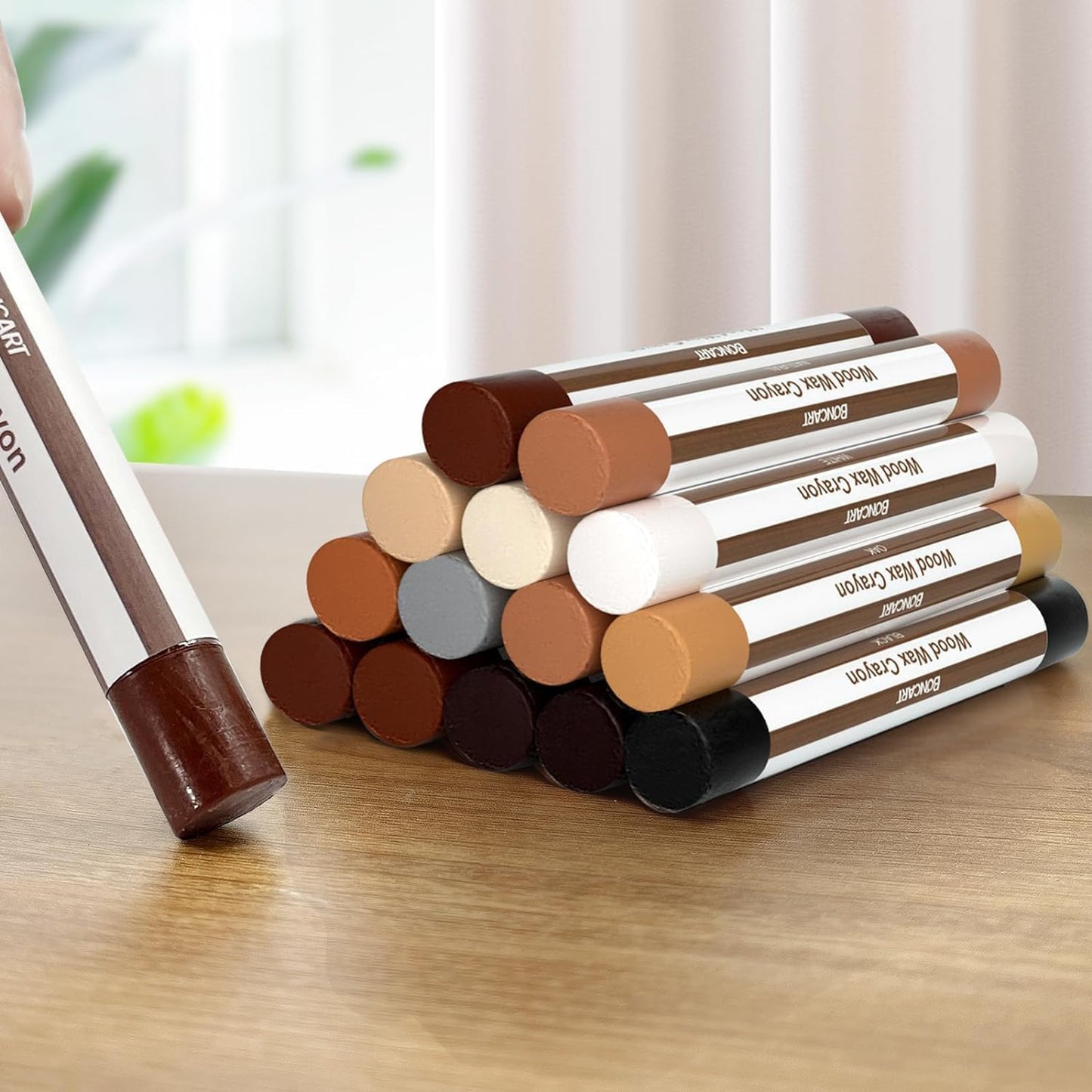 Boncart Wood Filler Sticks,12 Colors Wood Wax Crayons | For Repairing Scratches, Scuffs, Cracks, and Nail Holes on Wood Furniture, Floors, Cabinets, Tables, and Doors