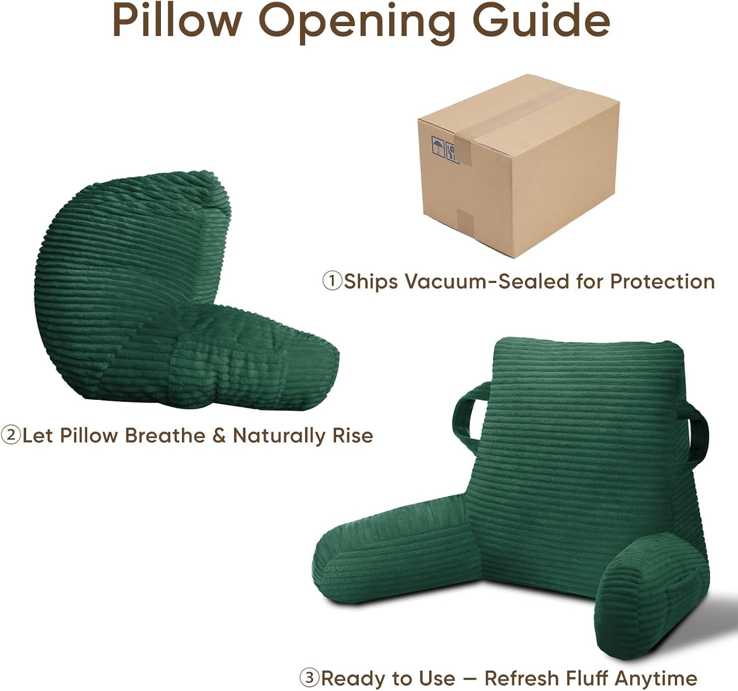 Reading Pillow for Sitting in Bed Adult, Memory Foam, Pockets | Shredded Memory Foam Backrest, Back Pillow with Arms and Pockets, Provide Comfort for Reading and Gaming in Bed, Black