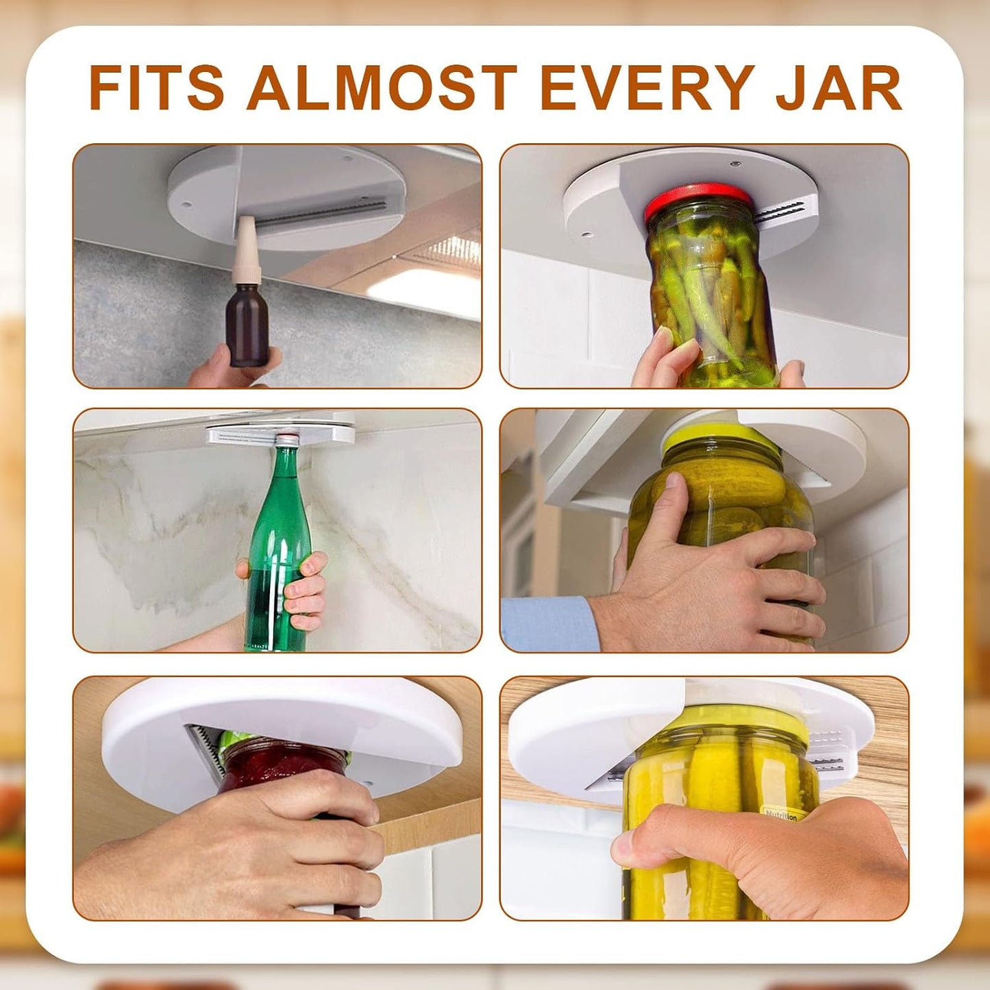 Under Cabinet Jar Opener, Bottle Openers for Seniors, Comes with 1 Stainless Steel Jar Lid Opener, Easy to Grip, Easily Twists off Lids of Any Size, Essential Kitchen Gadgets for Home Help