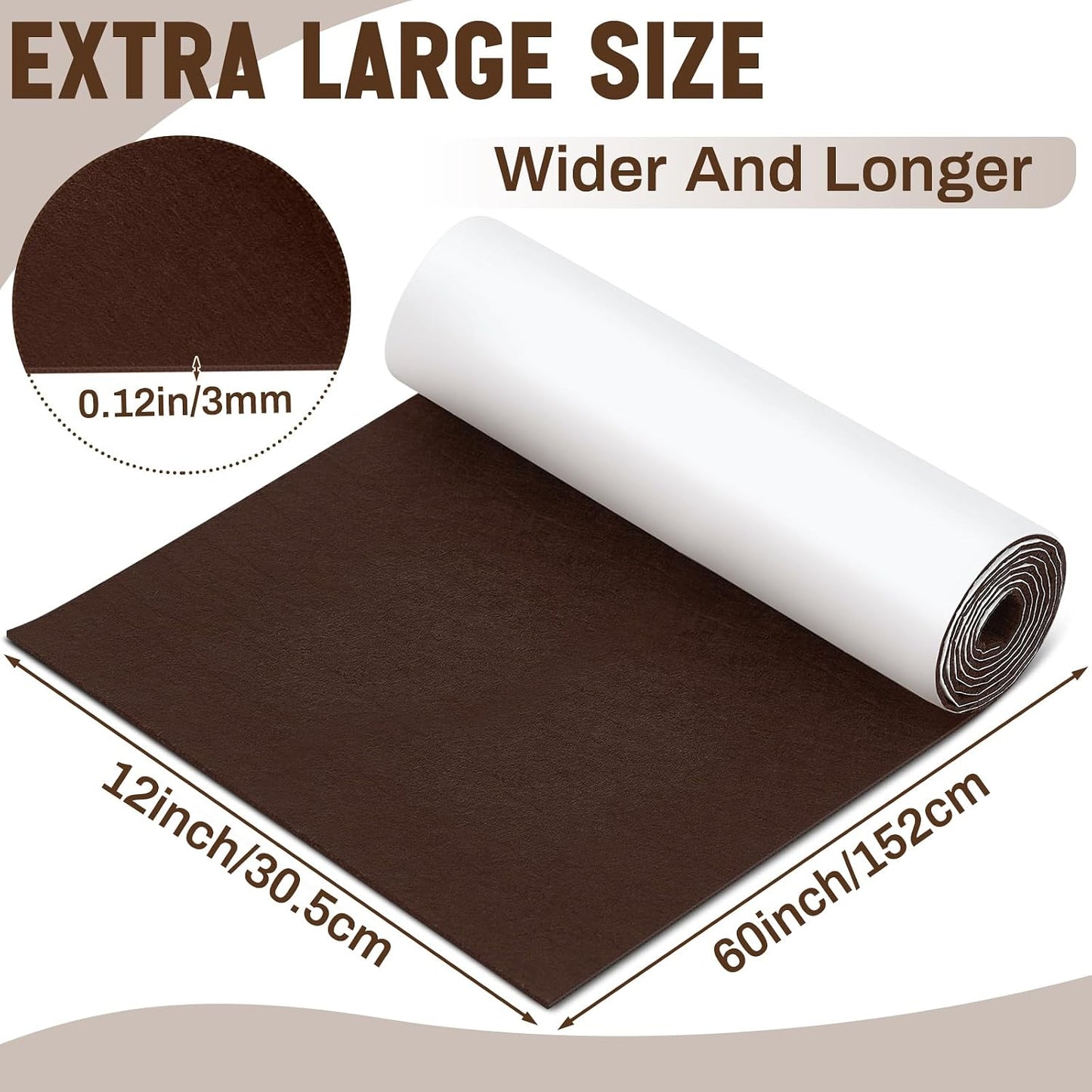 Fullhawl Large Felt Furniture Pads 8 x 60 Inch Non Slip Self Adhesive Heavy Duty Cuttable Strip Roll Felt Sheet Tape for Protecting Hardwood Floors Chair Wall, White