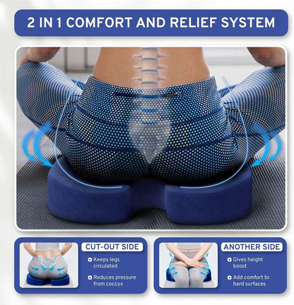 Memory Foam Seat Cushion - Tailbone Pain Relief Cushion, Non-Slip Sciatica Pain Relief Pillow - Cushion for Office Chair, Car, Wheelchair, Computer, Desk Chair - Coccyx, Lower Back Support (Navy)