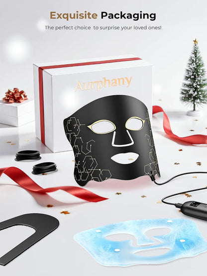 Red Light Therapy Mask with Cooling Gel Pack, 7-Color NIR 850nm LED Face Mask, LED Light Therapy Mask (E106A) with Rechargeable Remote - 180 Mins Use, Red Light Mask Home Travel Gift, Black