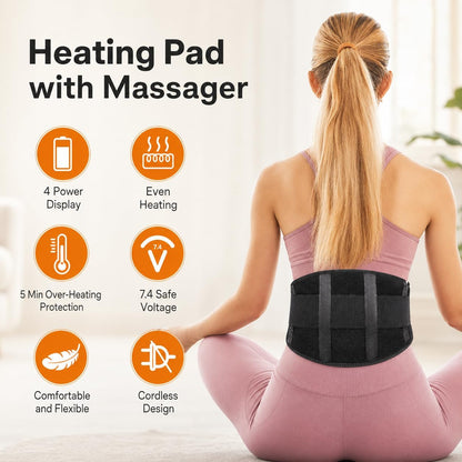 Heated Waist Belt, Cordless Lower Back Heating Pad, Black | Supports both battery-powered and adapter-powered use,Three-level adjustable temperature, rechargeable battery