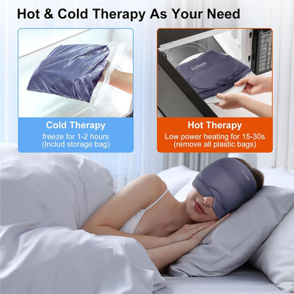 2 in 1 Migraine Relief Cap with Gel Eye Mask, Headache Relief Cap Ice Head Wrap Hot and Cold Therapy Hat Gift for Women for Headache Puffy Eyes Sinus and Tension Stress Relief (Light Purple)