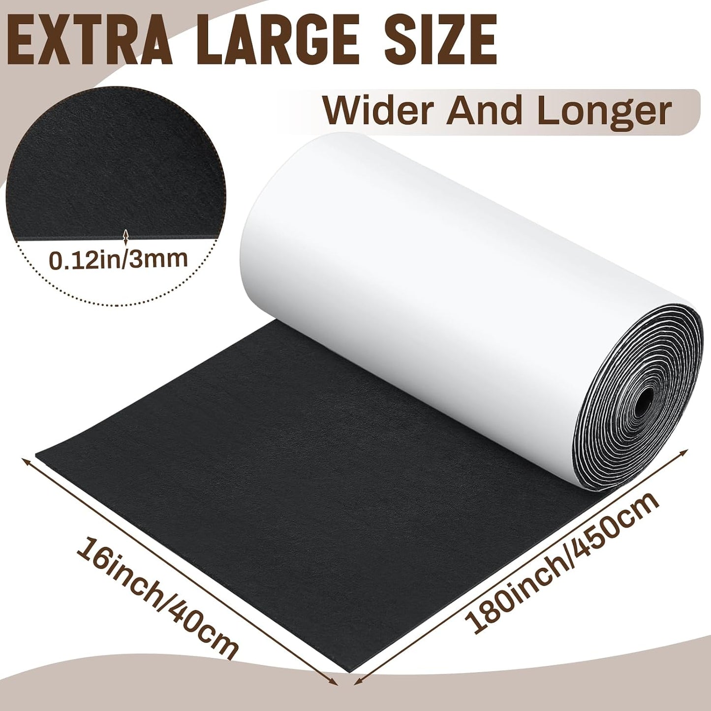 Fullhawl Large Felt Furniture Pads 8 x 60 Inch Non Slip Self Adhesive Heavy Duty Cuttable Strip Roll Felt Sheet Tape for Protecting Hardwood Floors Chair Wall, White