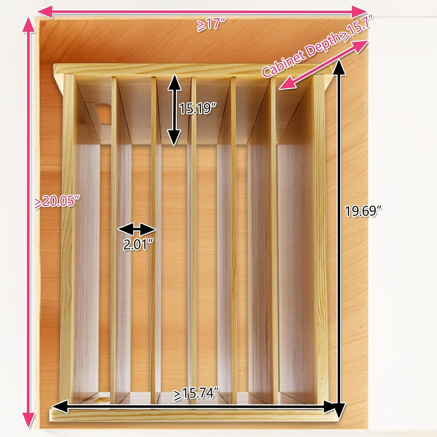 6 Tier Wood Cabinet Vertical Tray Dividers, 16.73in x14.13in x12.4in | Wooden Organizer For Sheets, for Cookie Sheet, Baking Trays, Cutting Board, Pans, for Organizing Cabinets, 5Y Warranty