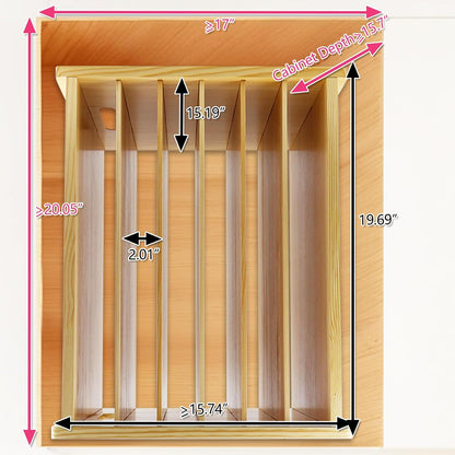 6 Tier Wood Cabinet Vertical Tray Dividers, 16.73in x14.13in x12.4in | Wooden Organizer For Sheets, for Cookie Sheet, Baking Trays, Cutting Board, Pans, for Organizing Cabinets, 5Y Warranty