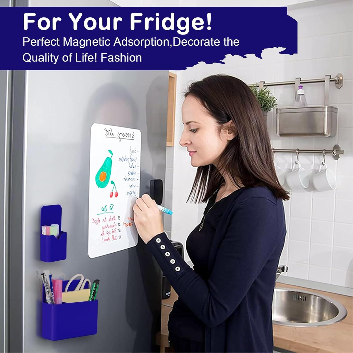 KITANIS Magnetic Pen Holder,2 Pack Magnetic Dry Erase Marker Holder with Generous Compartments,Strong Magnet Storage Marker Pen Pencil Organizer for Refrigerator,Whiteboard,Locker Accessories