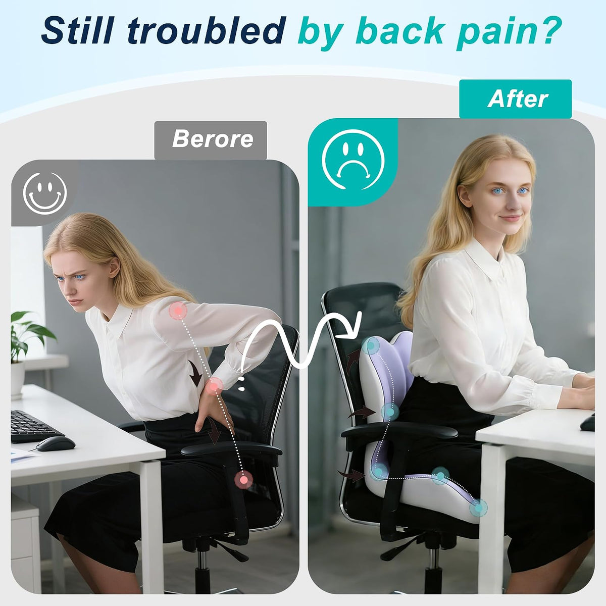 Seat Cushion for Office Chair, Ergonomic Cushion with Lumbar Support Pillow