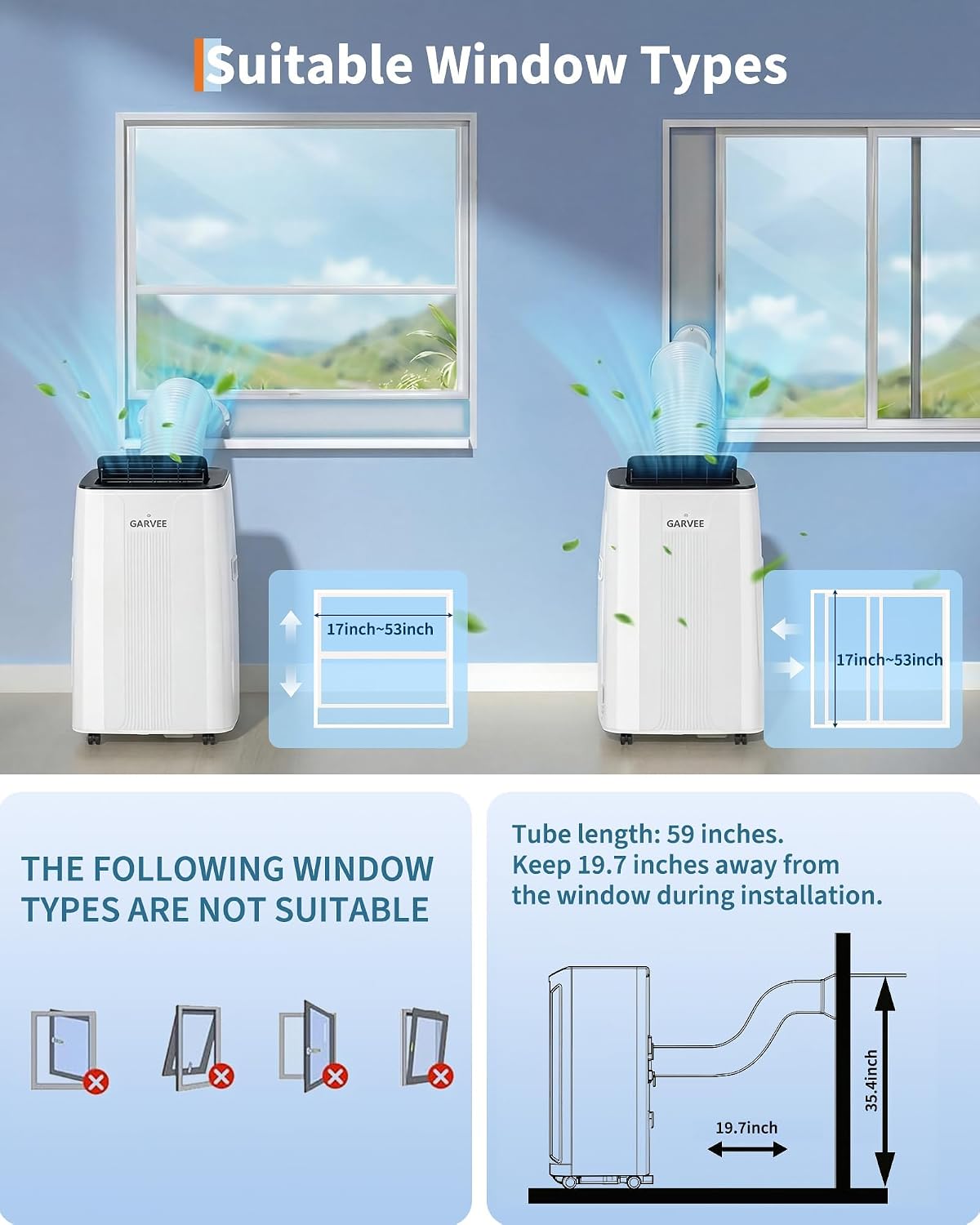 Garvee 14,000 BTU Portable Air Conditioner, 3-in-1 Portable AC for Rooms | Fast & Quiet Cooling for Rooms up to 750 Sq.Ft, Remote Control, LED Display Panel, Included Easy Install Window Kit