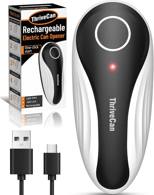 Can Opener Electric, Rechargeable One Press Automatic Can Opener, Side Cut Smooth Edge Hands Free, Fits All Can Sizes, Safe Kitchen Gadget Easy Use Tool for Seniors with Arthritis, Quick Open (Black)