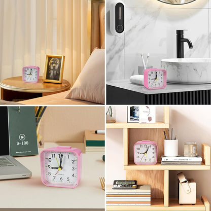 Lamisola Small Analog Travel Alarm Clock, Battery Operated Desk Table Shelf Clock for Kids, Quieter Bedside Alarm Clocks for Bedrooms Bathroom Living Room Kitchen, Black