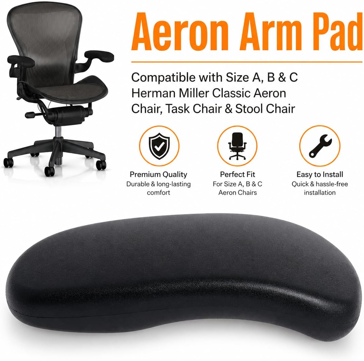 Office Chair Arm Pads for Aeron Chair Graphite, Polyurethane, 2 Pack