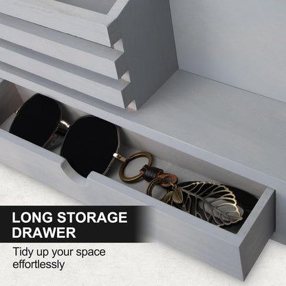 Key Holder Wall Mount, Mail Holder with Storage Drawer | Key and Mail Holder with 5 Key Hooks for Coat, Dog Leash, Home Decor Rack, House Accessories, Entry Way Organizer