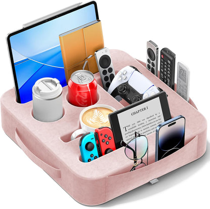 Couch Cup Holder Pillow, Sofa and Bed Caddy for iPad, Kindle, Switch, Game Controller, Remotes, Phones, Small-Sized Cup & Drink Holder for Couch, Bed, Desk, Car, Beach, Bathroom Cup Holder