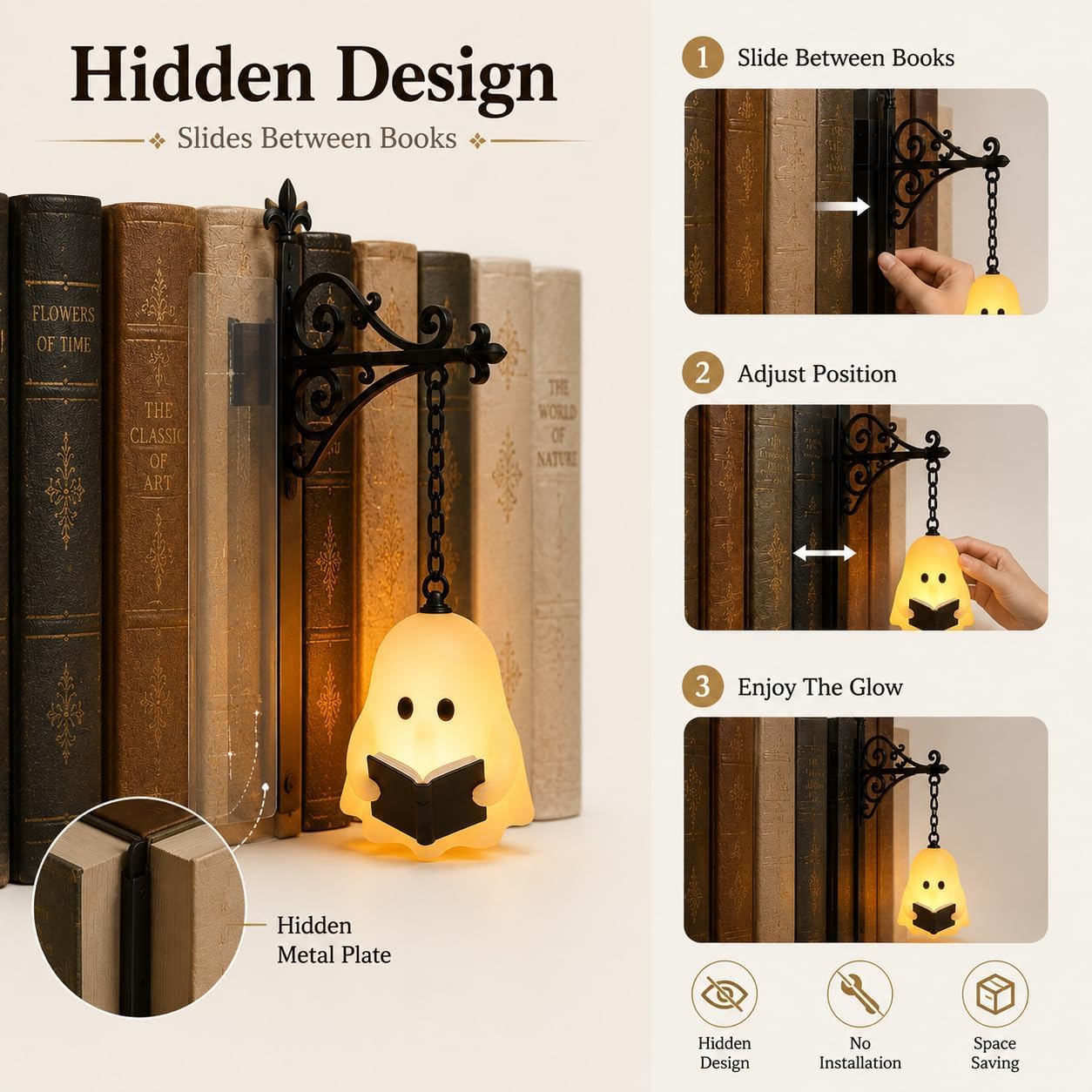 Library Lantern-Decorative Bookshelf Lighting, Mini Bookshelf Lamp Slides Between Books, Warm Amber LED Bookshelf Lights for Book Nook, Shelf Decor Gift for Book Lovers(Classic Lantern)
