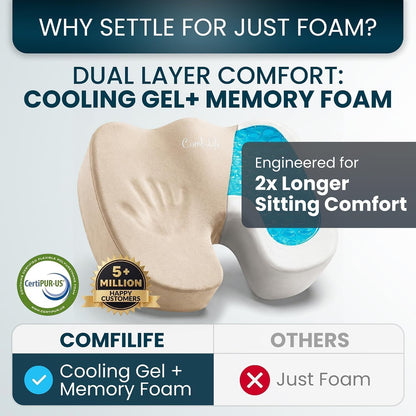 ComfiLife Premium Gel & Memory Foam Seat Cushion – Doctor Recommended Office Chair Cushion, Car Seat Cushion – Chair Cushions for Back & Sciatica Pain Relief – Seat Cushions for Office & Desk (Black)
